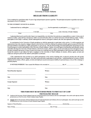 south alabama release from liability form volunteer