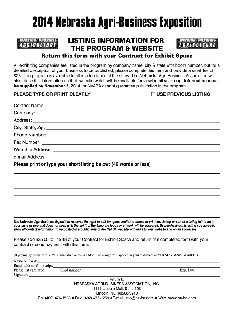 2001 PROGRAM LISTING ORDER FORM - Nebraska Agri-Business Preview on Page 1