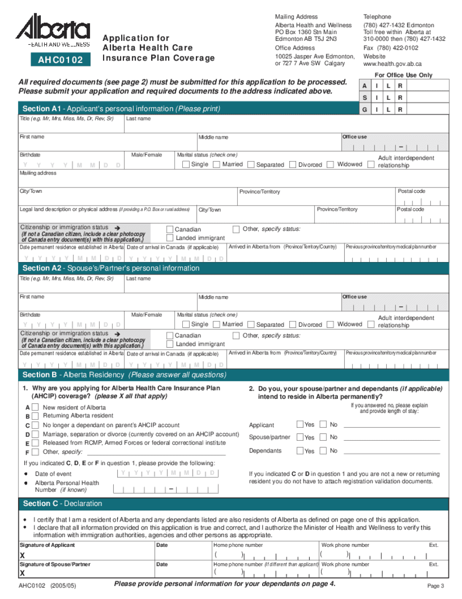 Alberta Health Card Application Form
