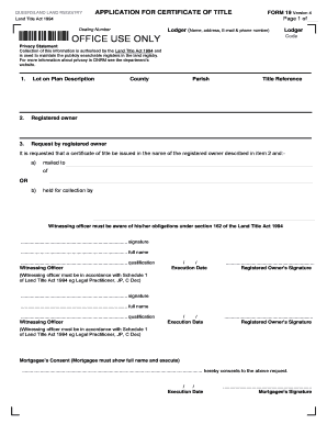 Queensland Land Registry Application for Certificate of Title