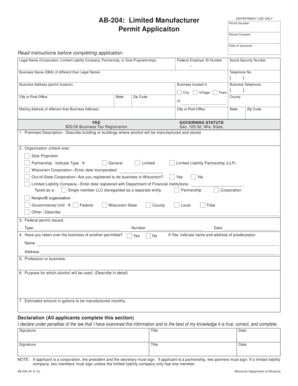 Wisconsin Limited Manufacturer Permit Application