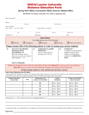 Wilfrid Laurier University Distance Education Form
