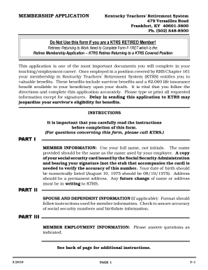 Kentucky Teachers' Retirement System Membership Application