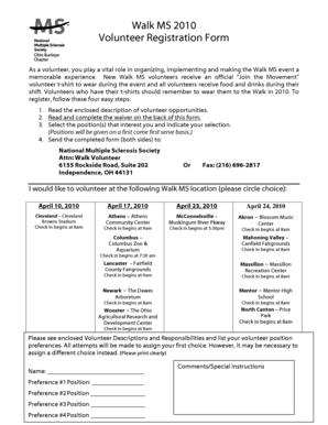 Walk MS 2010 Volunteer Registration Form