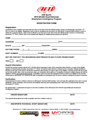 Aim sports fax form
