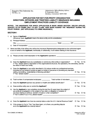 Not-for-Profit Organization Directors and Officers Liability Insurance Application