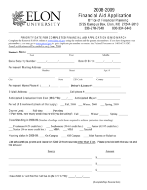 2008-2009 Financial Aid Application
