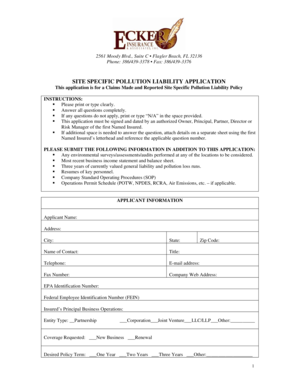 Site Specific Pollution Liability Application