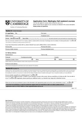 Madingley Hall Weekend Courses Application Form