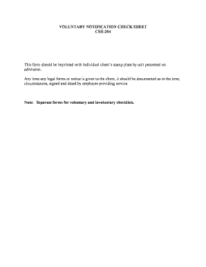 Voluntary Notification Check Sheet