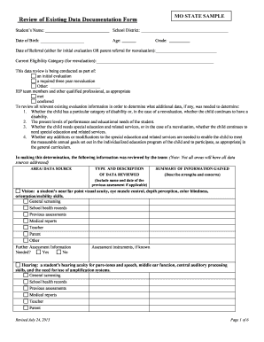 Review of Existing Data Documentation Form - dese mo