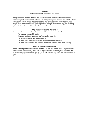 Chapter 1 Introduction to Educational Research The purpose of Chapter One is to provide an overview of educational research and introduce you to some important terms and concepts - southalabama