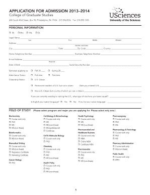 University of the Sciences Application Form