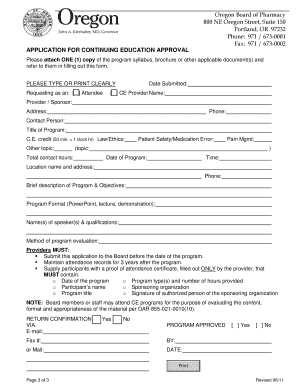 Oregon Board of Pharmacy Continuing Education Approval