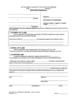 Oregon Defendant’s Response Form