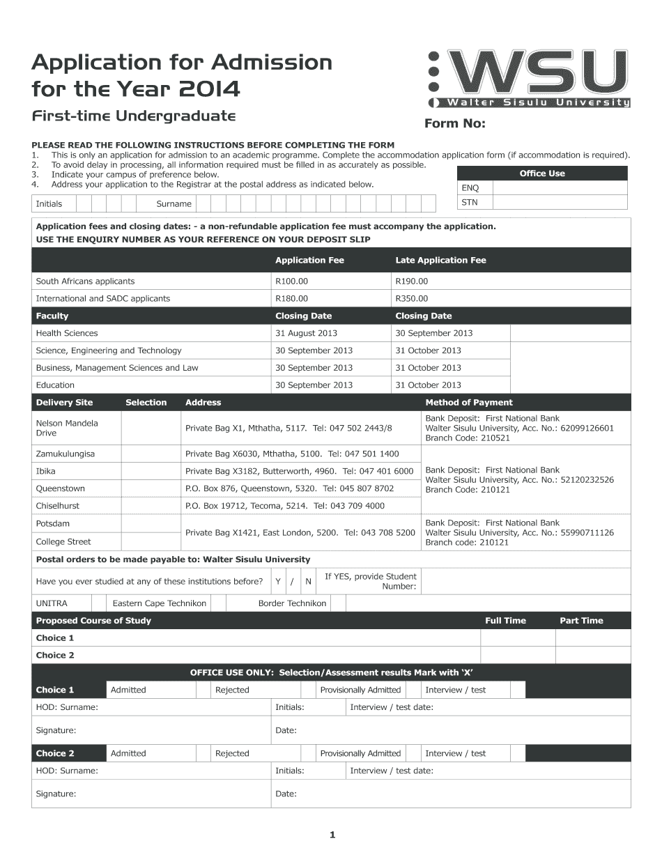 WSU Application Form
