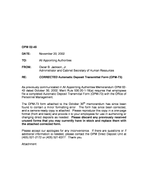 Automatic Deposit Transmittal Form OPM-73