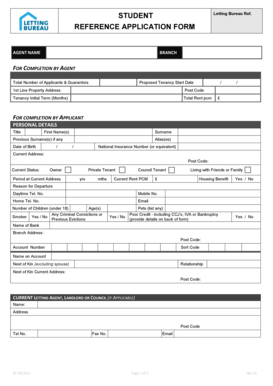 Student Letting Bureau Reference Application Form