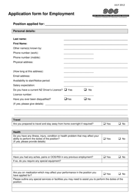New Zealand Employment Application Form