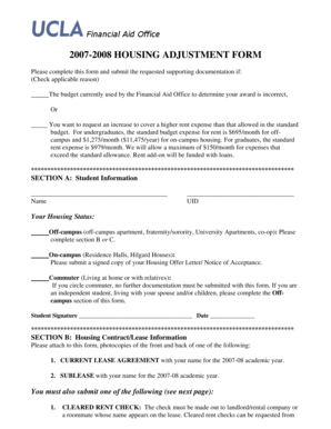 2007-2008 Housing Adjustment Form