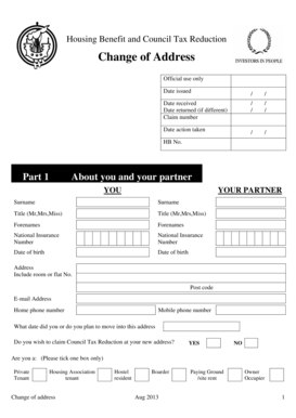 Housing Benefit and Council Tax Reduction Change of Address