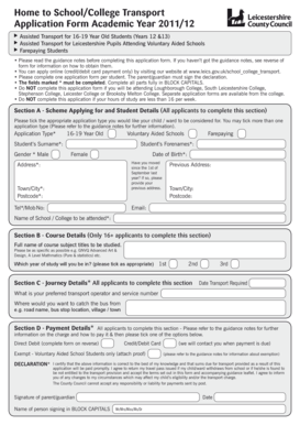 Leicestershire School Transport Application Form