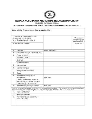 Kerela Veterinary And Animal Science University - Fill Online, Printable,  Fillable, Blank | pdfFiller