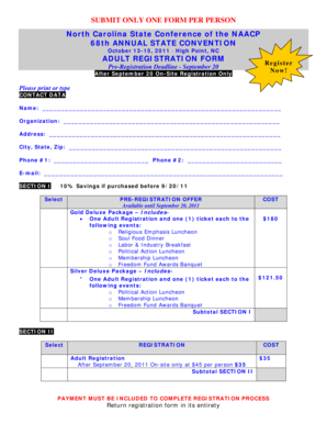 North Carolina NAACP Adult Registration Form