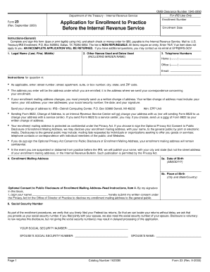 IRS Form 23 Application for Enrollment to Practice