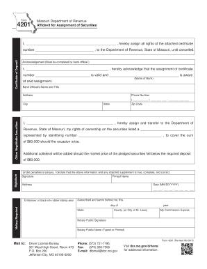 Missouri Form 4201 Affidavit for Assignment of Securities