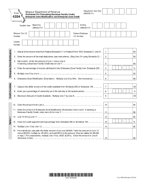 Missouri Form 4354 Business Facility Credit
