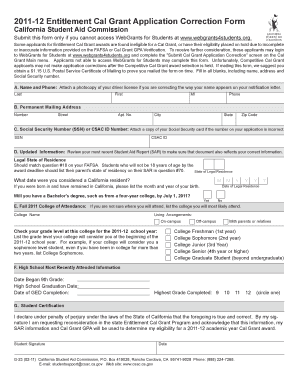 2011-12 Entitlement Cal Grant Application Correction Form