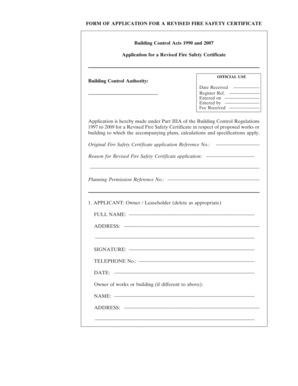 Revised Fire Safety Certificate Application