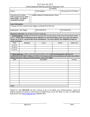 TDLC Site Visit 2012 Travel Expense Reimbursement Request Form - tdlc ucsd