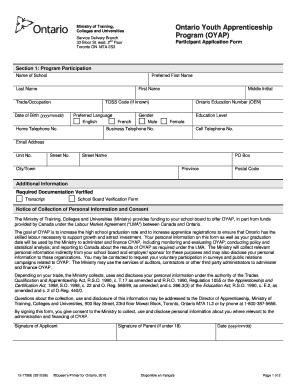 Ontario Youth Apprenticeship Program Application Form