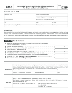 2003 Wisconsin Nonresident Partner Income Tax Return