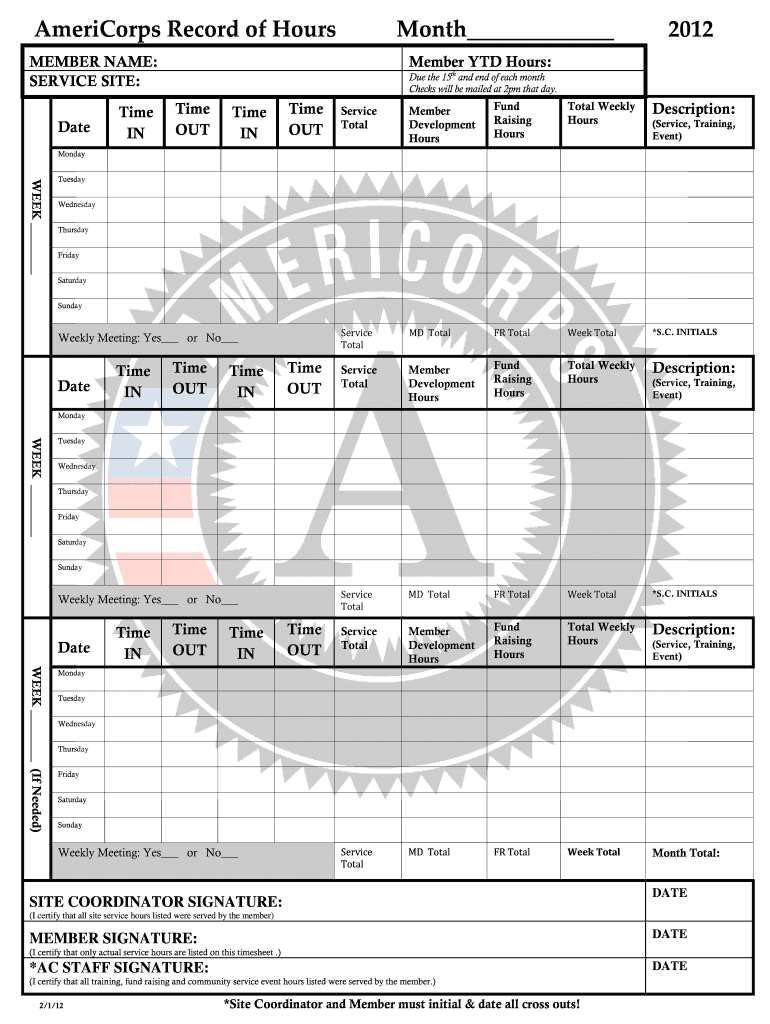 Americorps timesheet Fill out & sign online DocHub