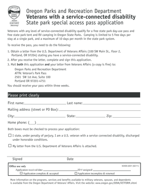 Oregon State Park Veterans Access Pass Application