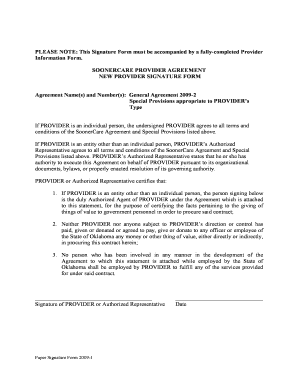 SoonerCare Provider Agreement Signature Form