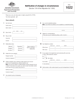 form 1022 notification of changes in circumstances 2011