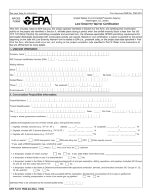 Low Erosivity Waiver Certification