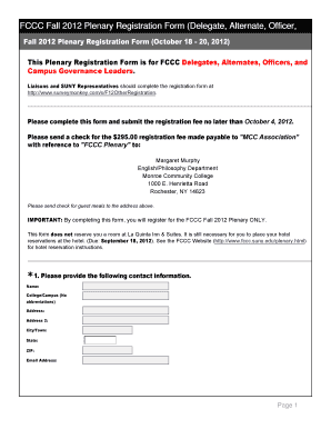 FCCC Fall 2012 Plenary Registration Form