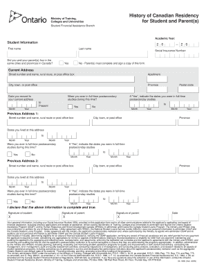 Canadian Residency History Form