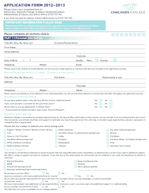 Oaklands College Application Form