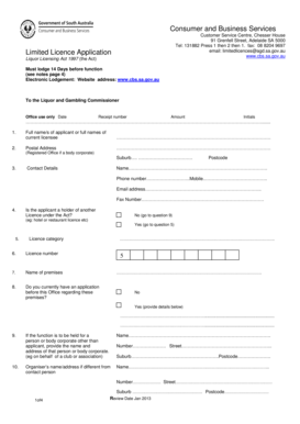 South Australia Limited Liquor Licence Application