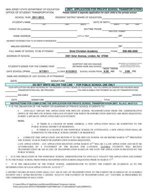 New Jersey Private School Transportation Application