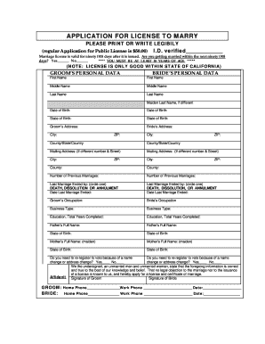 California Marriage License Application