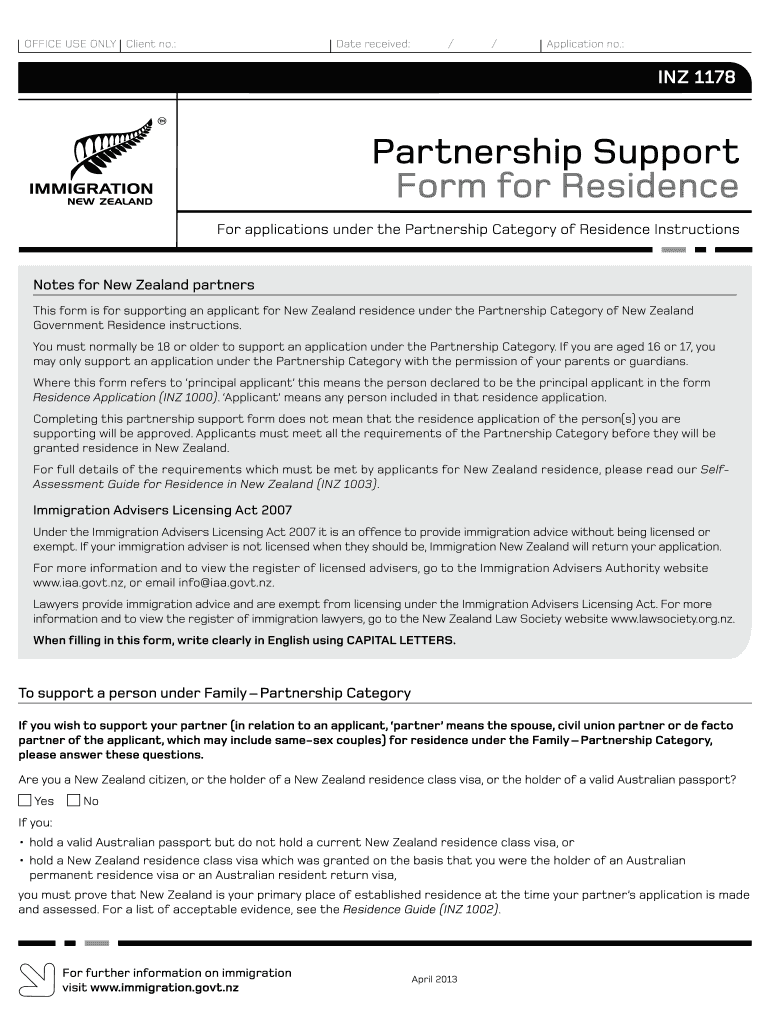 partnership support for residence 2013  form Preview on Page 1