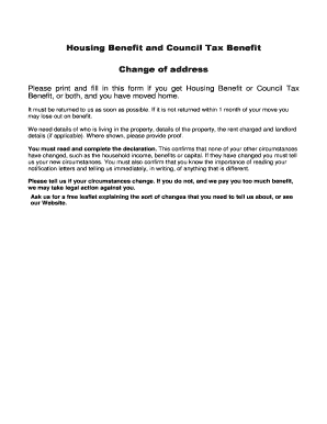 UK Housing Benefit and Council Tax Change of Circumstances Form