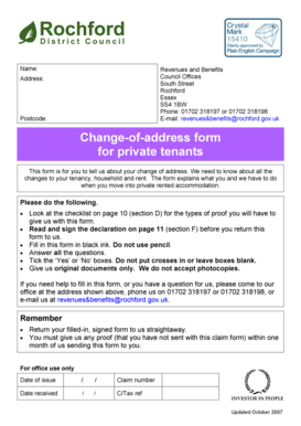 Change of Address Form for Private Tenants